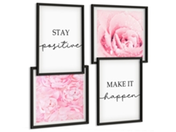 Composição De Quadros Frases Motivacionais Com Flores Espelharte (4 Peças)