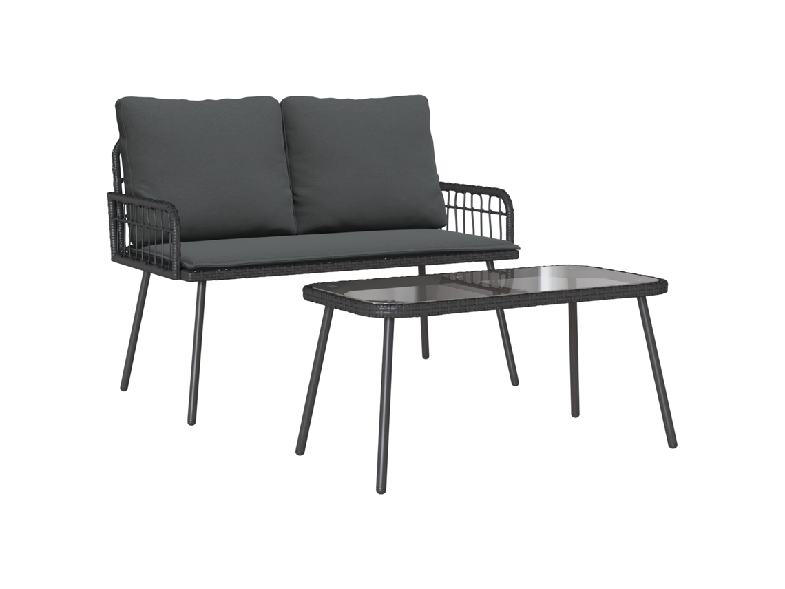 Conjunto 2 Conjunto De Jantar Para Jardim Vidaxl Preto Vime Pe (90 X 45 X 43 Cm)