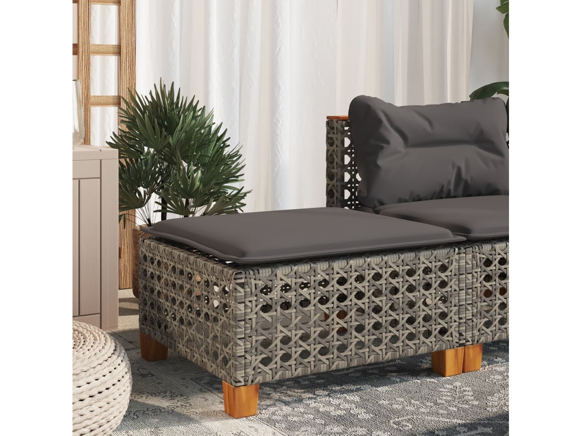Vidaxl Banco De Jardim Com Almofadão 63,5x56x32 Cm Vime Pe Cinzento