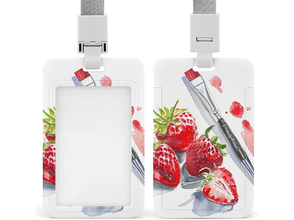 Suporte Crachá Com Escova E Morango Print, Personalizável E A Prova D Água, Funcionais Ideais Para Desktop