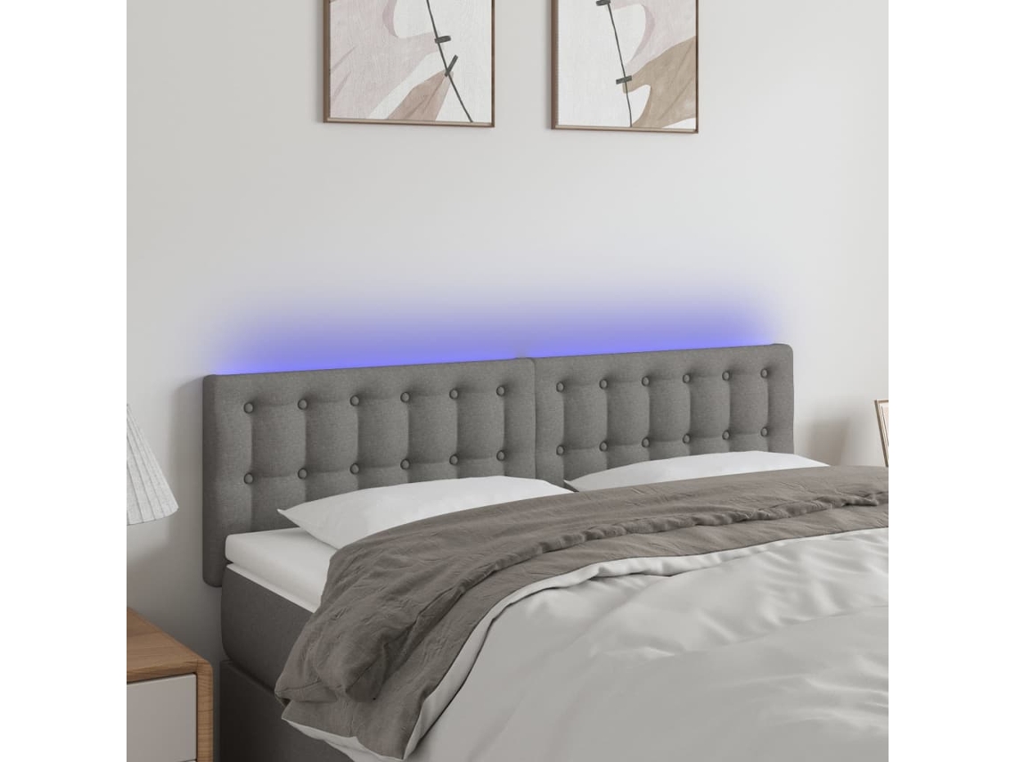 Vidaxl Cabeceira De Cama C/luzes Led Tecido 144x5x78/88cm Cinza-escuro