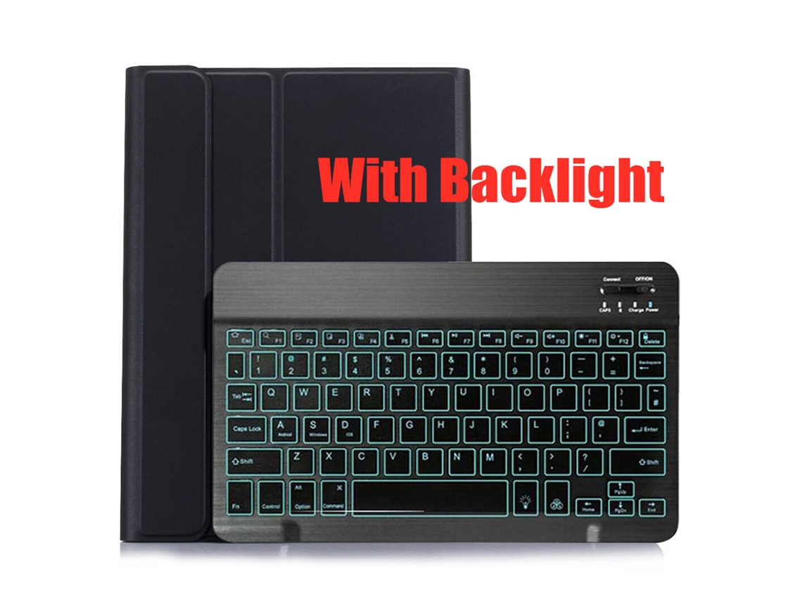 Capa De Couro Com Teclado Bluetooth, Preta Teclado Retroiluminado Preto, Para Galaxy Tab A 10.1 T510/t515 Yunzii (2019)