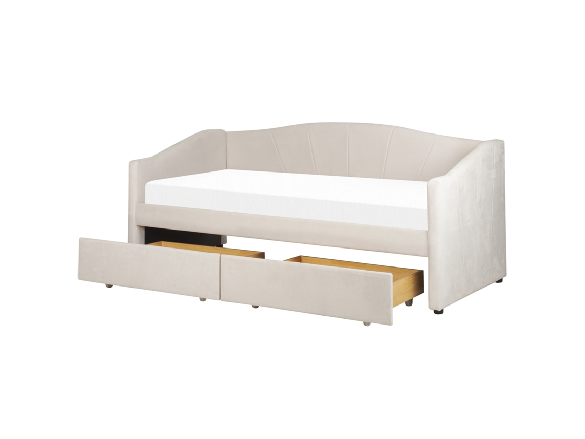 Cama De Dia Estofada Em Tecido Com Gavetas Beliani Vittel De Tecido Creme Claro 90x200