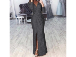 2026 vestido Largo de Paillettes com Decote em V Profundo e Entalhe Lateral para Festa e Ocasiões Especiais M Negro