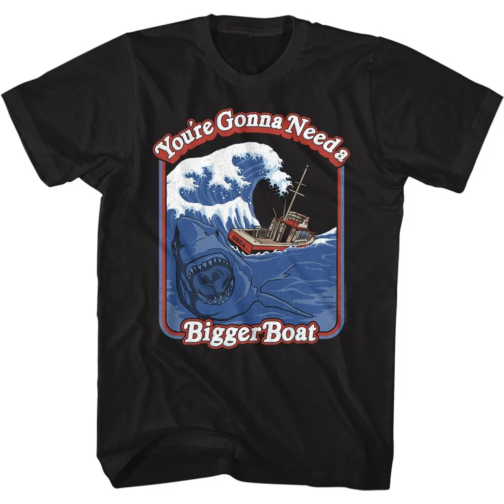 Rockinstone Jaws Movie Storybook Bigger Boat Black Adult T-shirt Size:xl