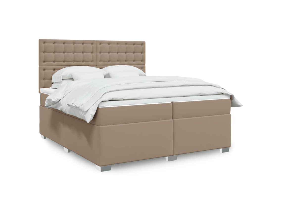 Vidaxl Cama Com Molas/colchão 200x200 Cm Couro Artificial Cappuccino