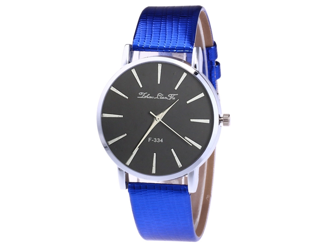Relógio de pulso unissex Zhoulianfa, modelo simples para casais, com pulseira de PU e mecanismo de quartzo azul.