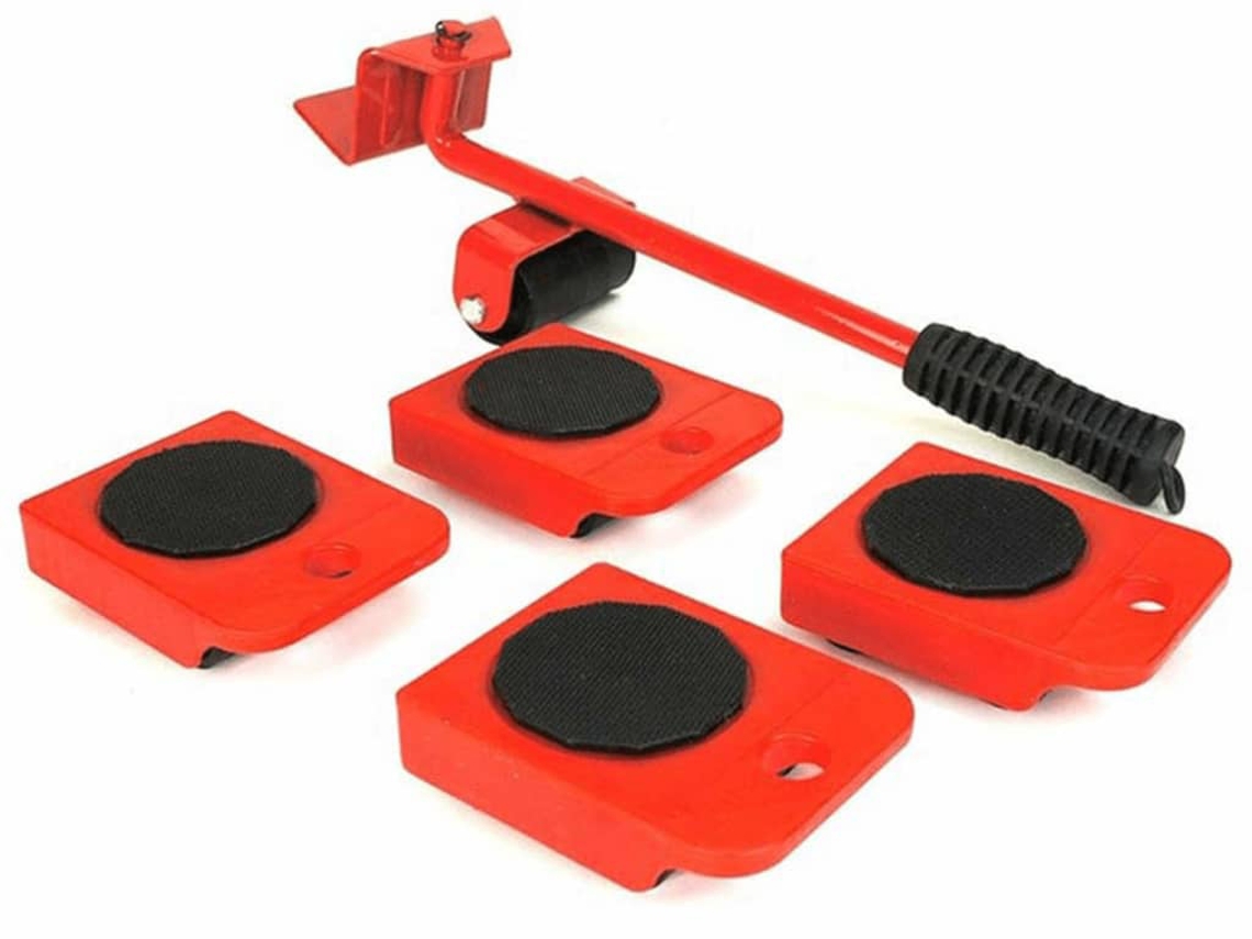 HI Conjunto de rodas para transporte de móveis vermelho e preto