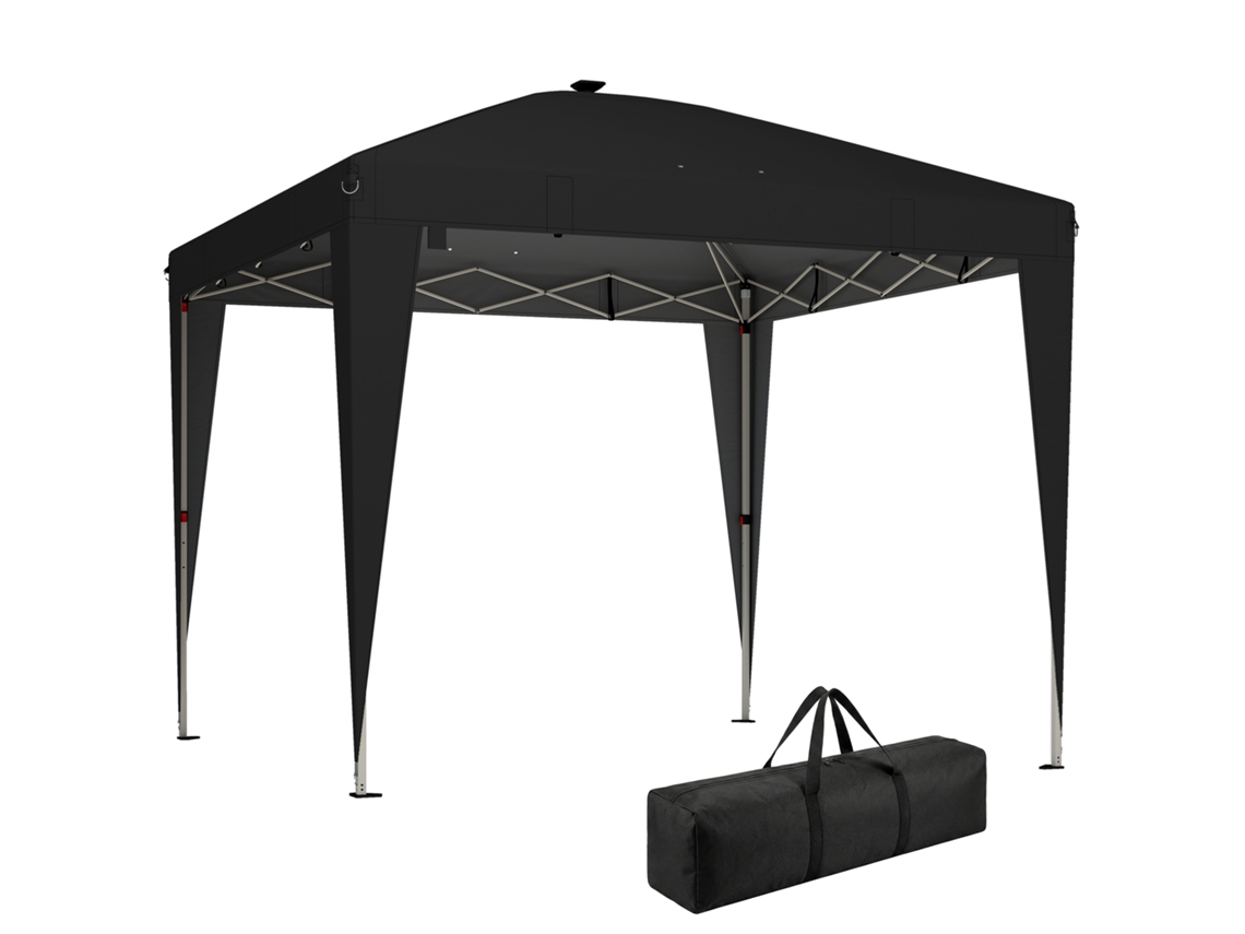 Gazebo dobrável ajustável em altura com luz central e controle remoto em metal e poliéster 3x3 m preto | S/MARCA