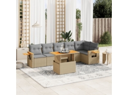 Vidaxl 7 Pcs Conjunto De Sofás P/ Jardim Com Almofadões Vime Pe Bege