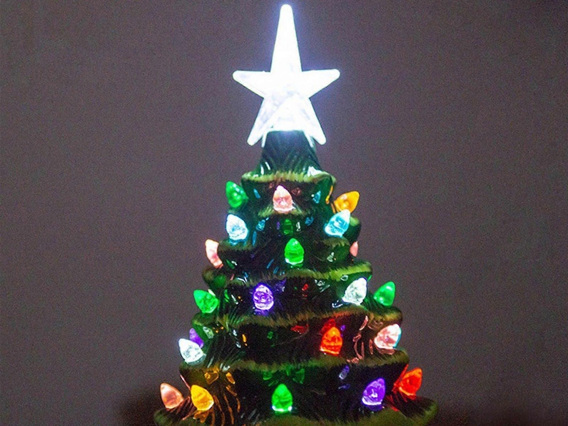 Árvore De Natal De Mesa Com Luzes, Enfeite Natalino E Decoração Para Casa Com Estrela Branca No Topo.-aquaforge