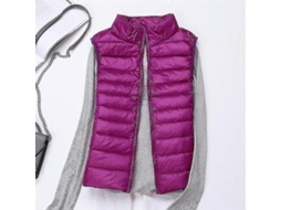 Chaleco Acolchado Ligero para Mujer Con Cremallera Completa Cuello Alto Abrigo Invernal Sin Mangas Morado XXL S/MARCA