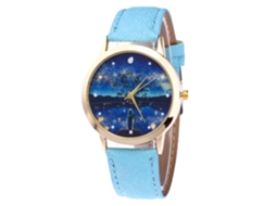 Relógio Quartzo com Pulseira Couro Pu, Contador Redondo, Moderno, Relógio Pulse (Azul Claro)