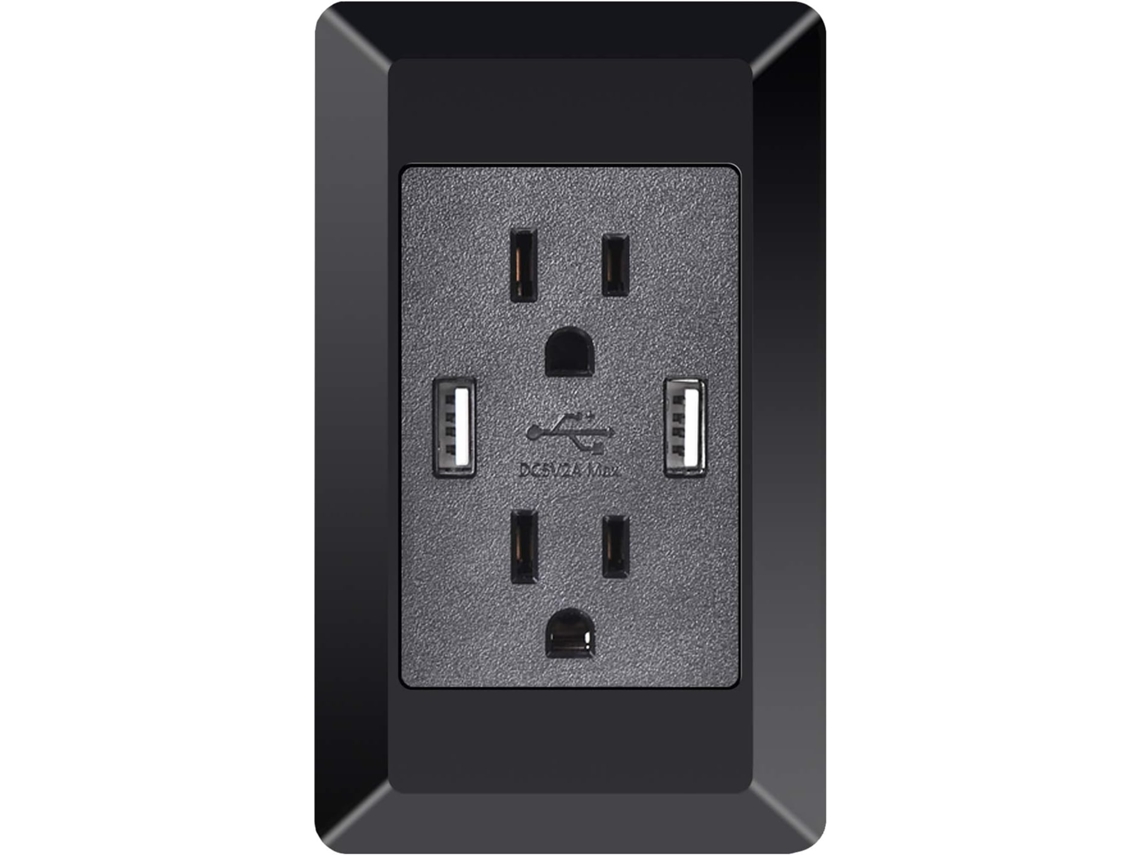 Carregador Usb De Alta Velocidade 2a, Tomada 15a, 2 Placas Parede,