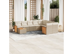 Vidaxl 10 Pcs Conjunto De Sofás P/ Jardim Com Almofadões Vime Pe Bege