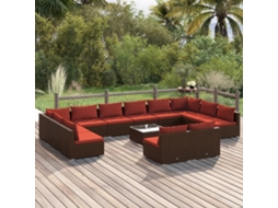 Vidaxl 13 Pcs Conjunto Lounge Jardim C/ Almofadões Vime Pe Castanho