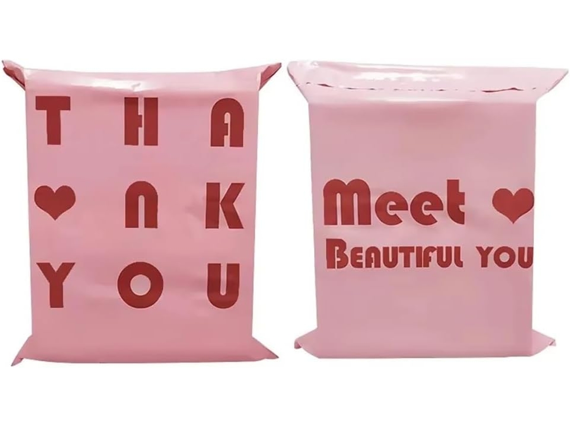 20 Pcs Sacs De Courrier Roses, Dexpédition En Plastique, Postaux, Vêtements Com Le Mot Thank You Imprimé