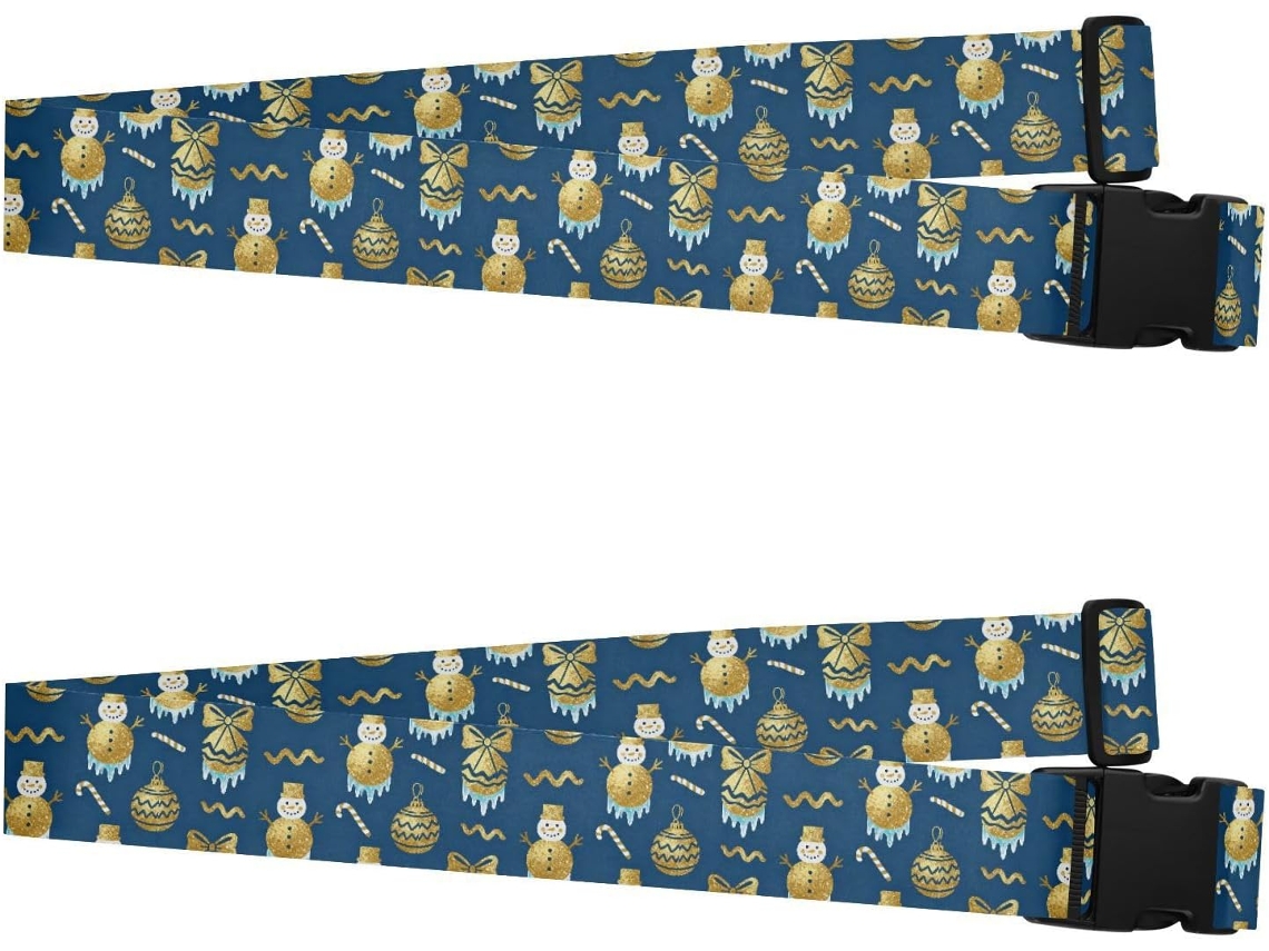 Conjunto De 2 Cintas Bagagem, Douradas E Azuis, Com Estampa De Boneco Neve E Laço, Resistentes E Ajustáveis, Para Mala