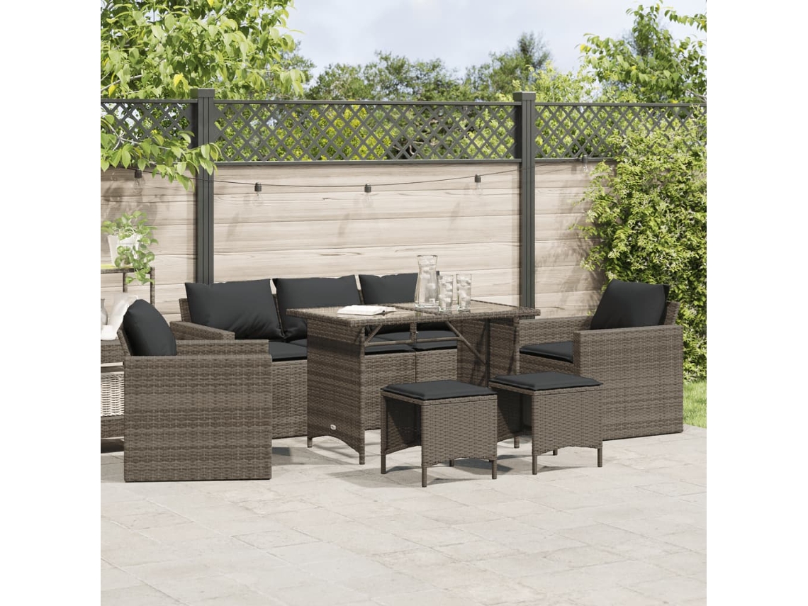 Vidaxl 6 Pcs Conjunto Sofás De Jardim Com Almofadões Vime Cinzento