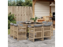 Vidaxl 9 Pcs Conj. Jantar Jardim C/ Almofadões Vime Pe Bege Misturado