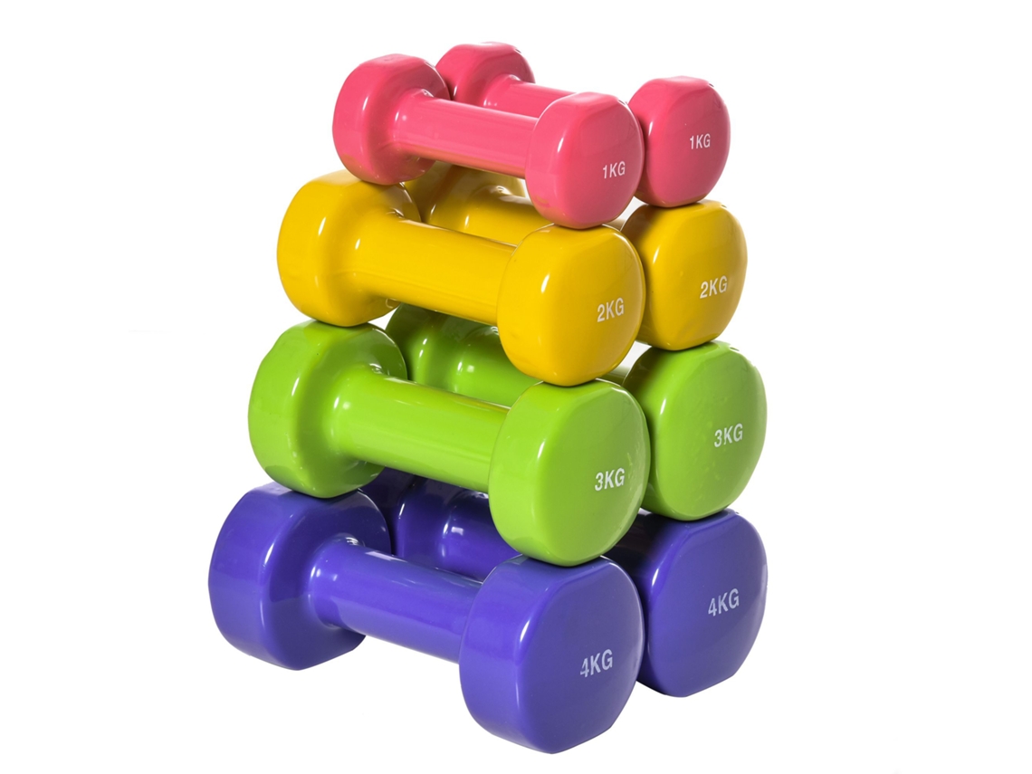 Jogo De Halteres Aço, Pu Cor Roxo Verde Amarelo E Rosa Ø9x19.5cm Homcom