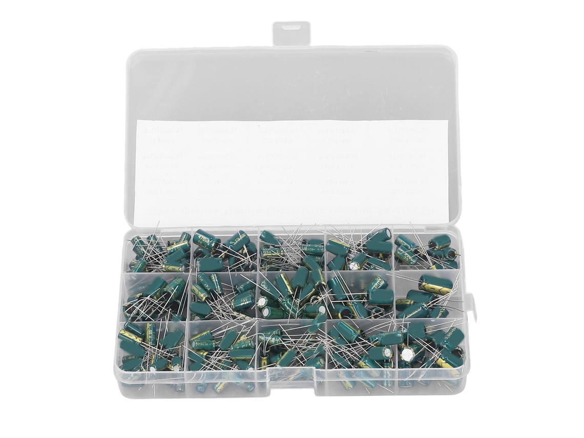 Kit De Capacitores Eletrolíticos De Alumínio 225pcs 15 Valores 16‑50v 1‑470uf Tipo Em Linha