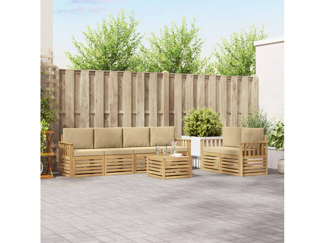 Vidaxl Conjunto De Sofás Para Exterior 7 Pcs Branco E Bege Poliéster