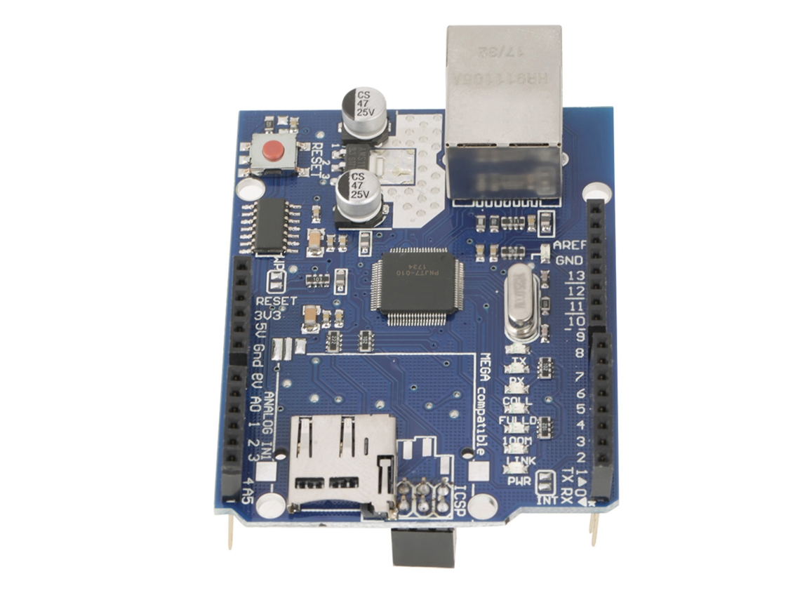 Módulo Ethernet W5100 para projetos "faça você mesmo". Placa de blindagem de rede azul.