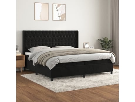 Cama com Molas/Colchão 200X200 Cm Veludo Preto