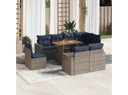 Vidaxl 9 Pcs Conjunto Sofás P/ Jardim Com Almofadões Vime Pe Cinzento
