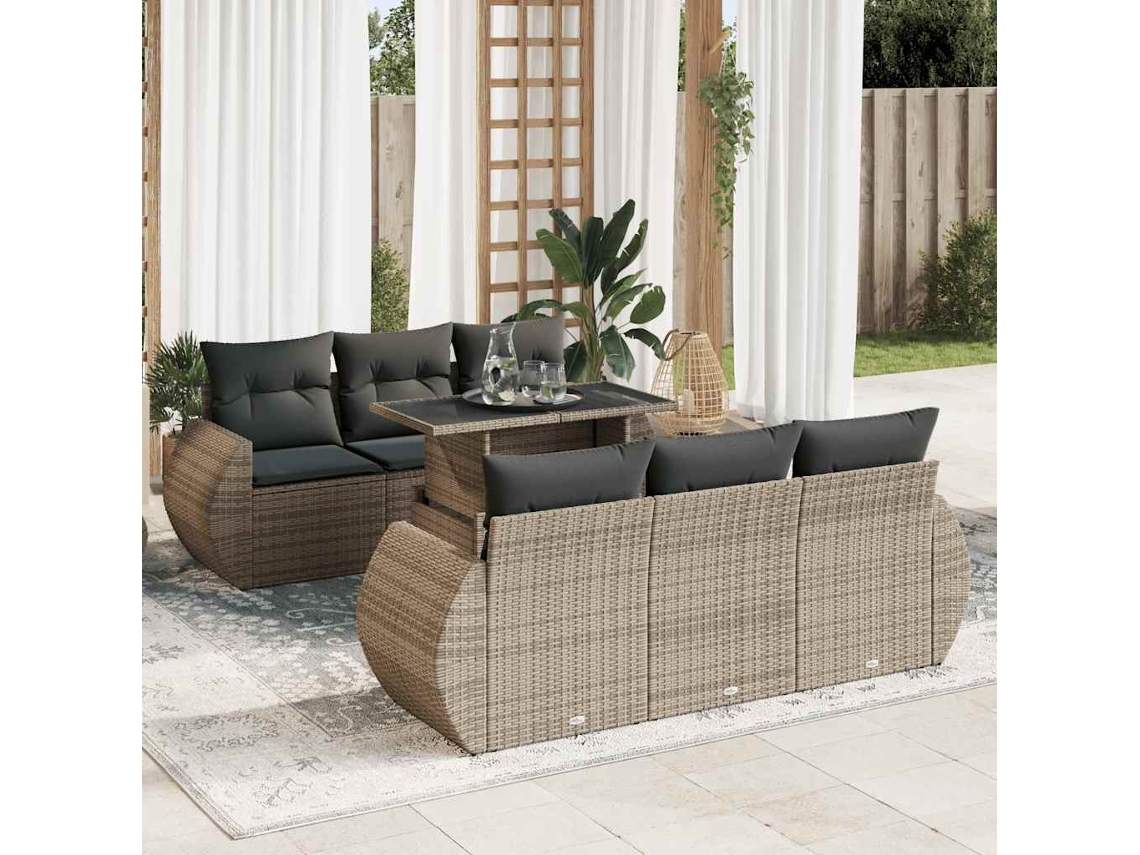 Vidaxl 7 Pcs Conjunto Sofás P/ Jardim C/ Almofadões Vime Pe Cinzento