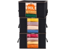 Saco Organizador Grande Para Roupas Com Alça Reforçada, Tecido Grosso Para Edredons, Cobertores E Roupas De Cama, Pacote Com 3 Unidades, 90l