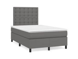 Vidaxl Cama Box Spring C/ Colchão/led 120x190cm Couro Artificial Cinza