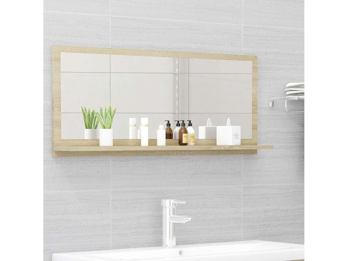 Vidaxl Espelho De Casa De Banho 90x10,5x37 Cm Contraplacado Carvalho