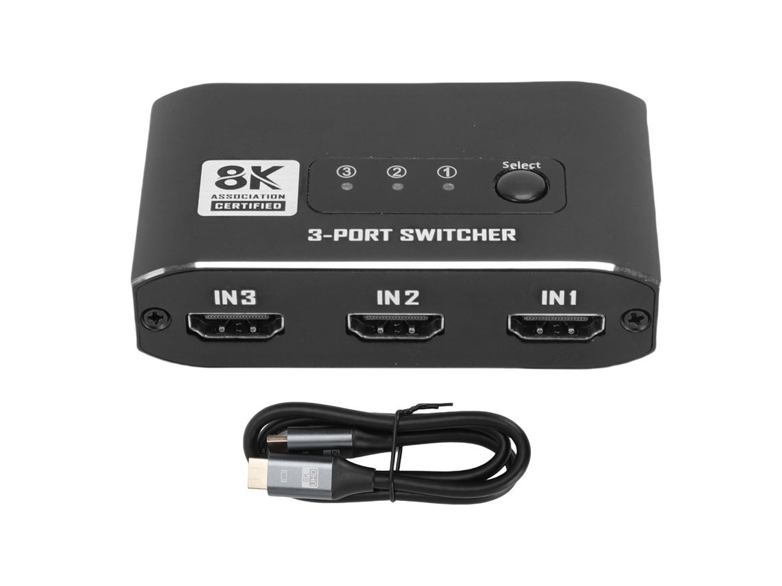 Conmutador Hdmi 8k60hz 4k120hz EOOCOO com 3 entradas e 1 saída