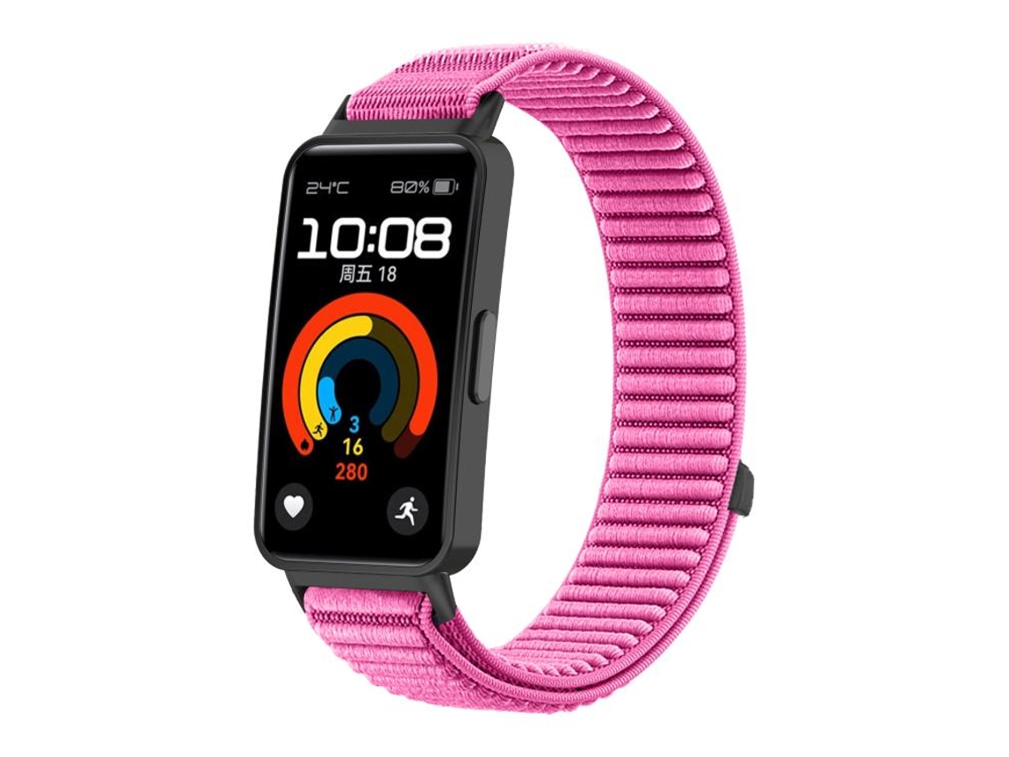 Bracelete Para Honor Band 10 / 9 - Nylon Trançado - Fecho De Velcro - Interface Metálica Rosa Peônia