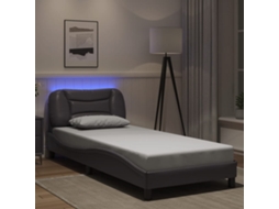 Estrutura De Cama C/ Luzes Led 80x200cm Couro Artificial Cinza