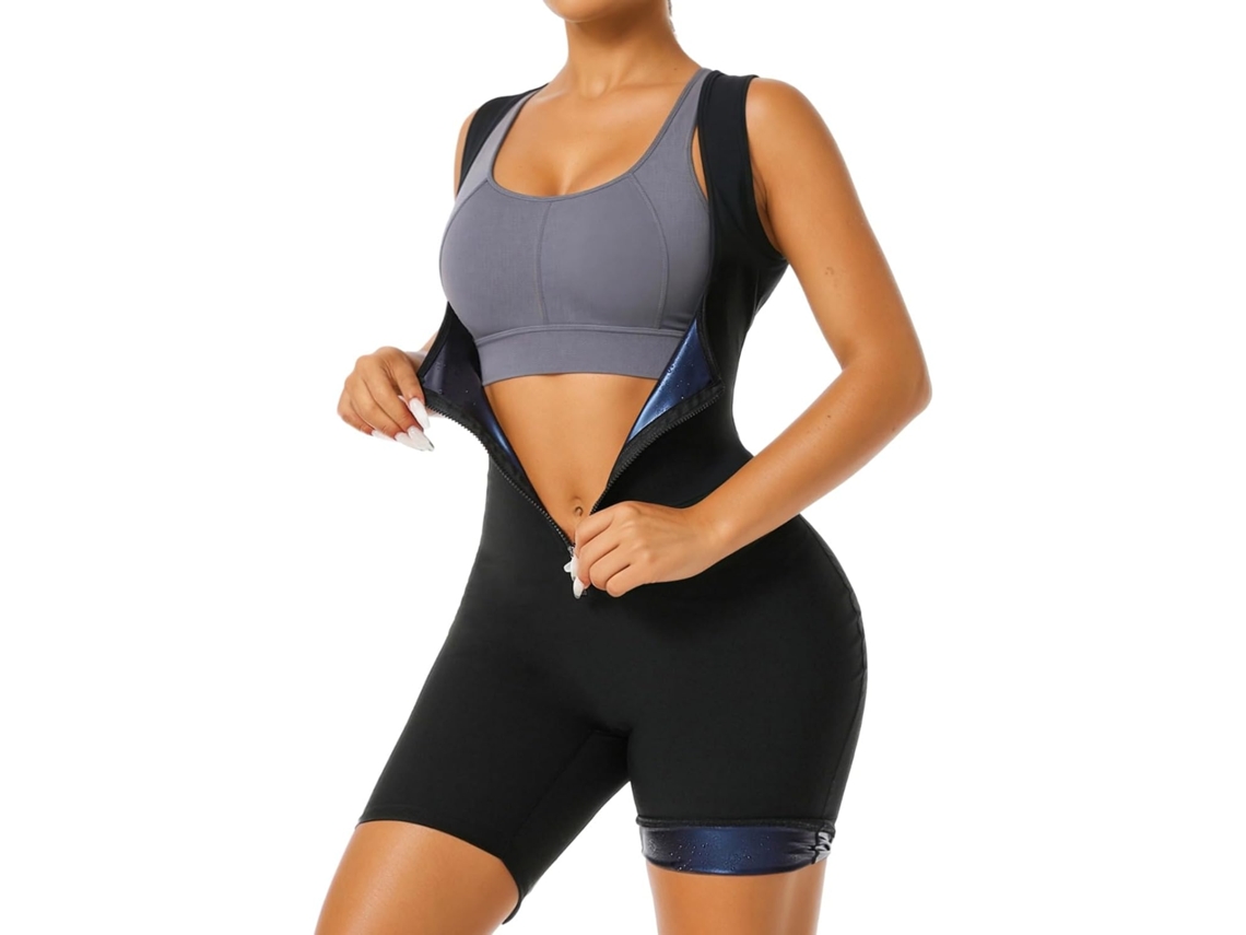 Conjunto de Sauna Feminino, Colete, Zíper, Tecido Elástico