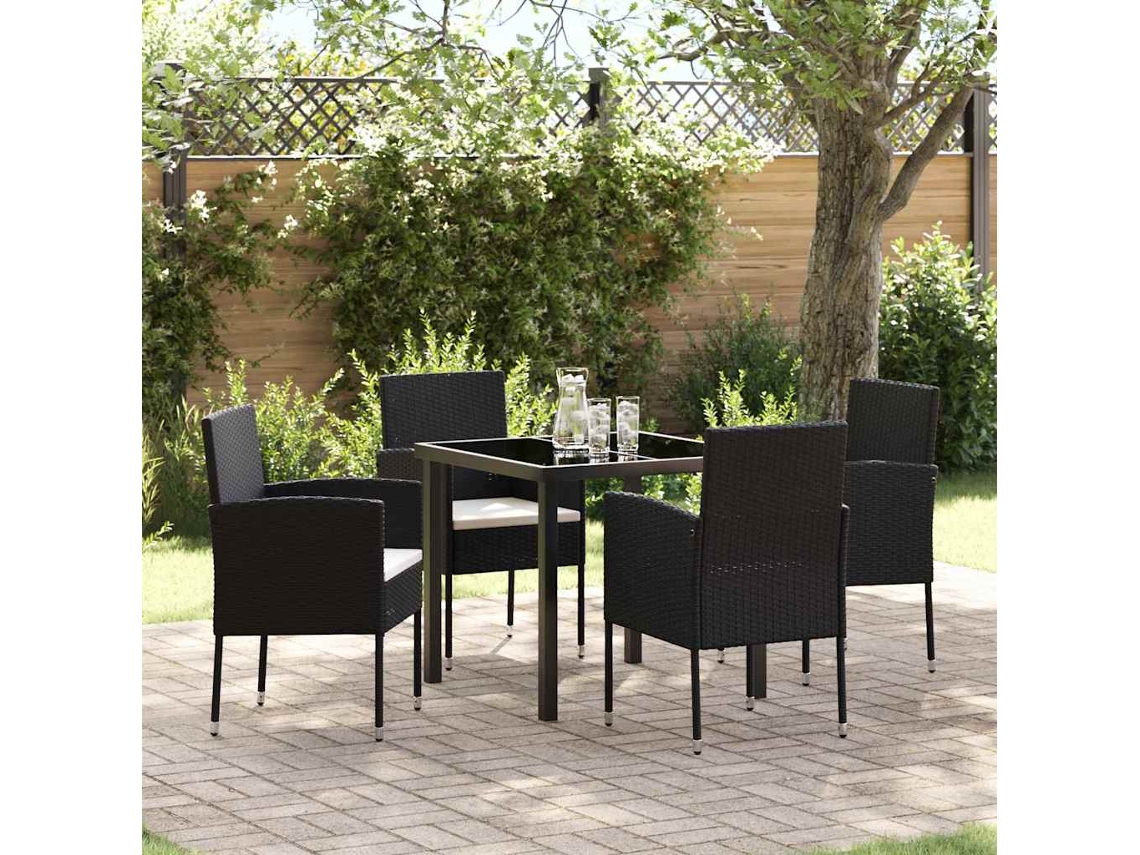 Vidaxl Conjunto De Jantar Para Jardim Com Almofada 5 Pcs Preto Vime Pe