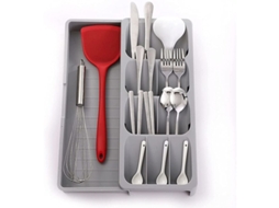 Caixa de talheres extensível de plástico compacta Slowmoose, porta-talheres de cozinha (cinza)