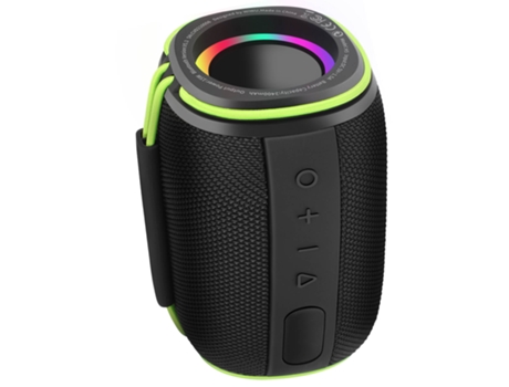 Caixa De Som Bluetooth Autonomia 8h Luz Led À Prova Dágua Ipx5 Pega Preto Wiwu