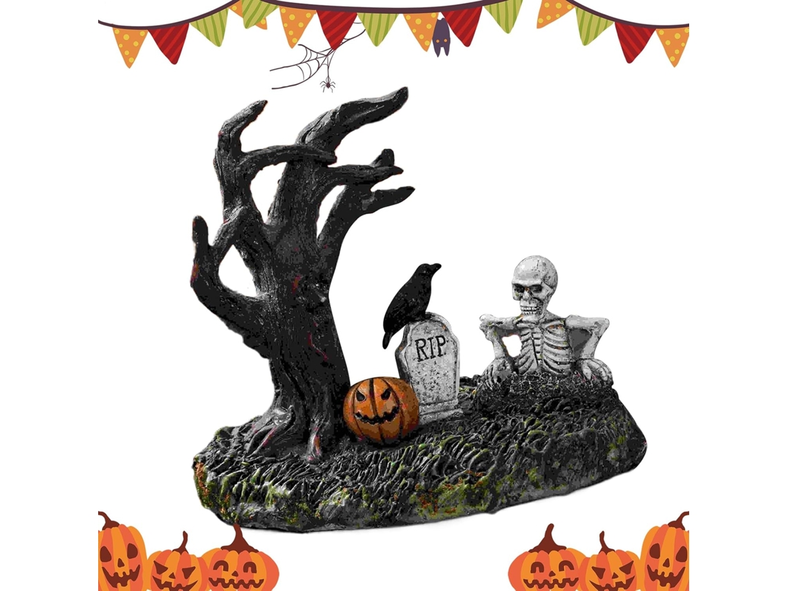 Estatuetas e Figuras de Halloween Lareira Rvore Caveira Corvo L Pide Est Tua Resina para Mesa Escrivaninha Estante VAYOTOY