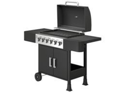 Barbecue A Gás Com 6 Queimadores 15 Kw Termómetro 2 Prateleiras Laterais Earmário 135x51x101 Cm Preto