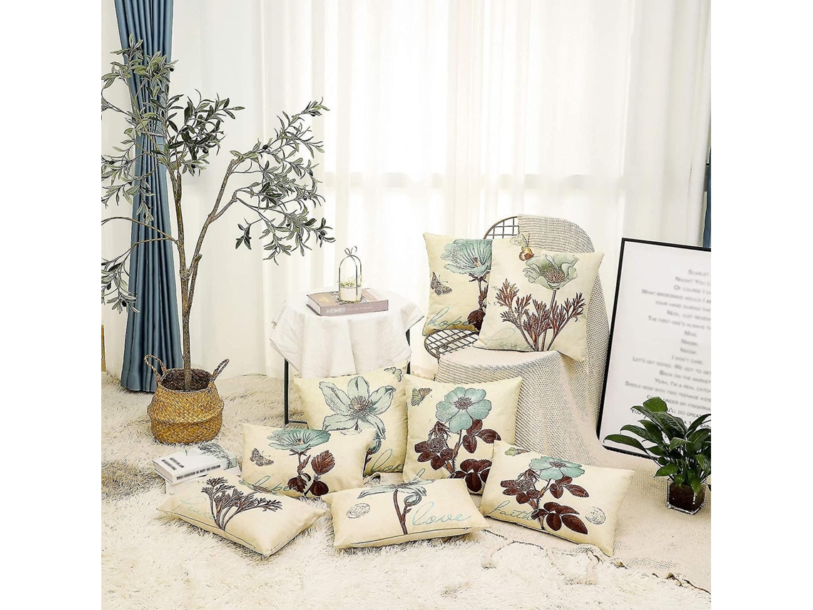 Conjunto De 4 Capas De Almofada Decorativas De Linho Floral, 18x18 Polegadas