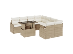 Conjunto 9 Conjunto De Sofá De Jardim Vidaxl Bege Vime Pe (232,5 X 234 X 85 Cm)