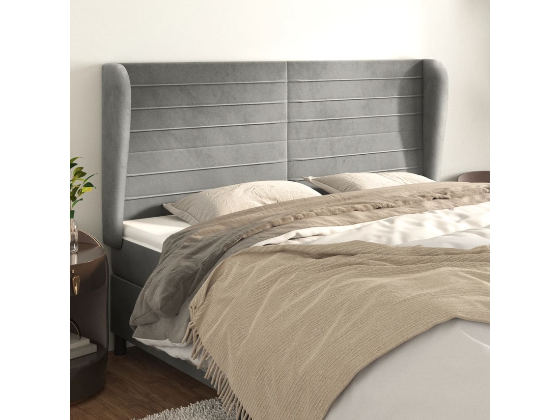 Cabeceira Cama C/ Abas Veludo 203x23x118/128 Cm Cinzento-claro