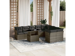 Vidaxl 10 Pcs Conjunto Sofás de Jardim C/ Almofadões Vime Pe Cinzento