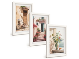 Conjunto De Pinturas Ruas, Flores E Bicicletas Moldura Branca Imagens Para Um Quarto Infantil Espelharte (3 Peças 20x30 Cm)