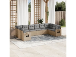 Conjunto de 10 Sofás para Jardim com Almofadas Vime Pe Bege Dkd Home Decor