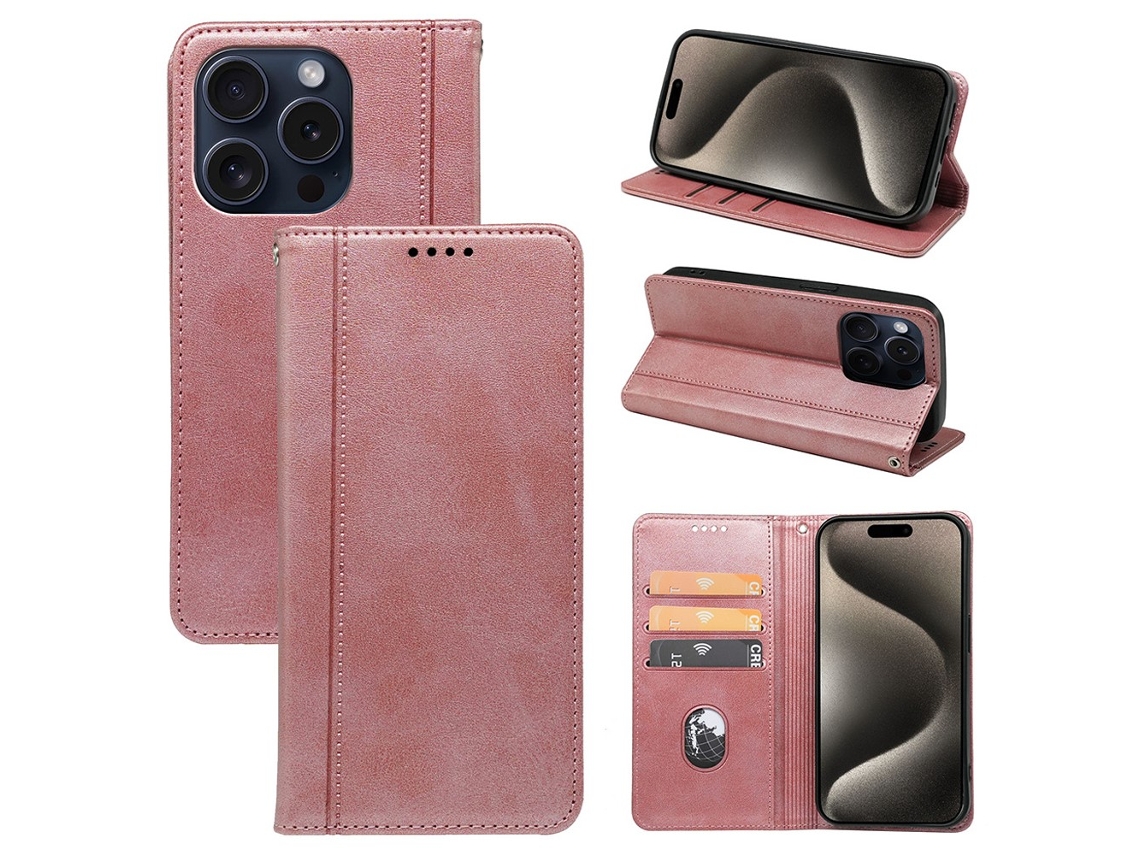 Capa Para Iphone 15 Pro Max Pele Sintética Magnética Rosa